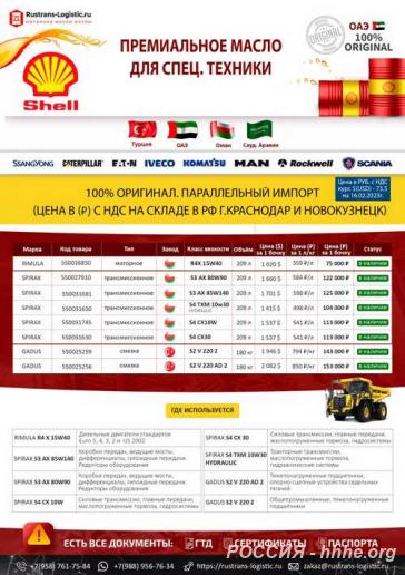 Оригинальное масло Shell, для спецтехники из ОАЭ, с доставкой